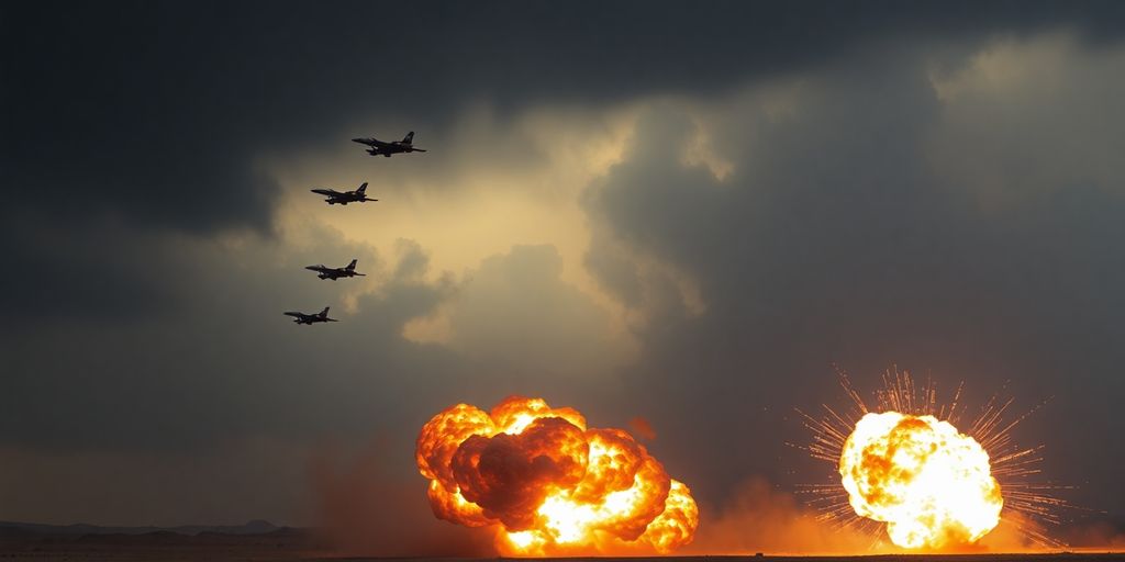 Avions de chasse américains au-dessus d'une explosion