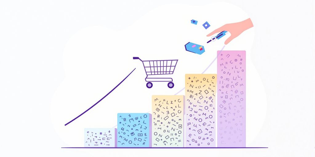 Shopify store growth with abstract upward arrows.