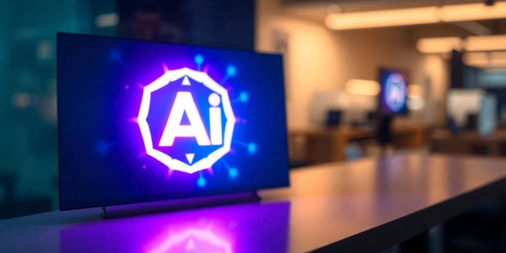 AI-generated logo glowing on a screen.