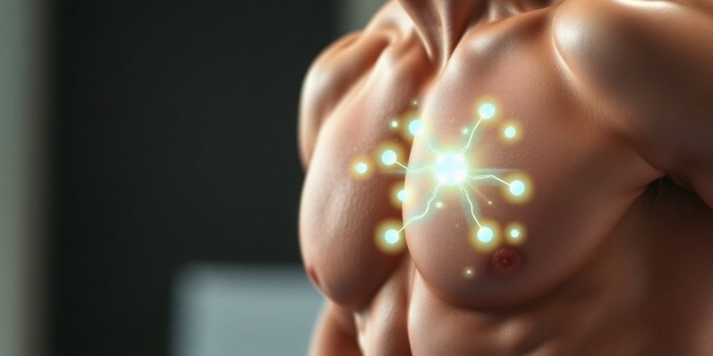 Athlete running, glowing cells, vibrant energy