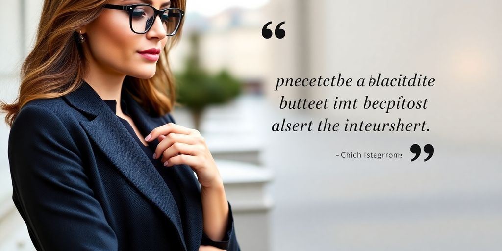 Stylish woman choosing short Instagram captions.