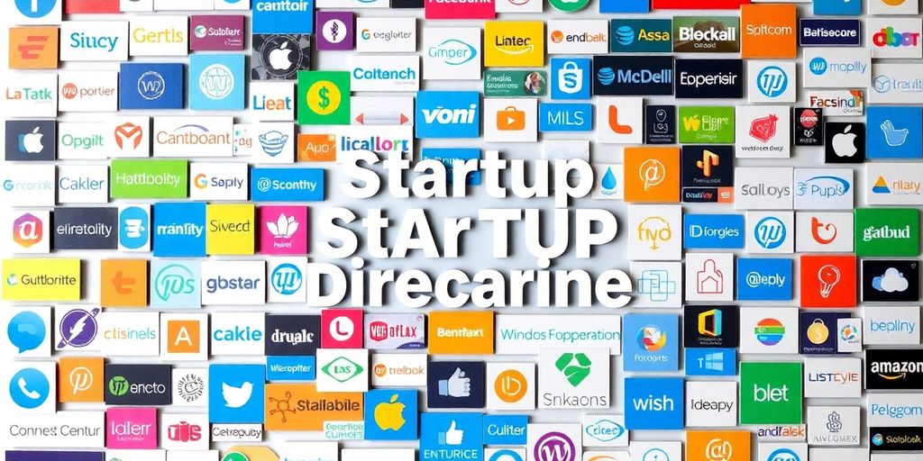 Collage of startup directories and online resource logos.