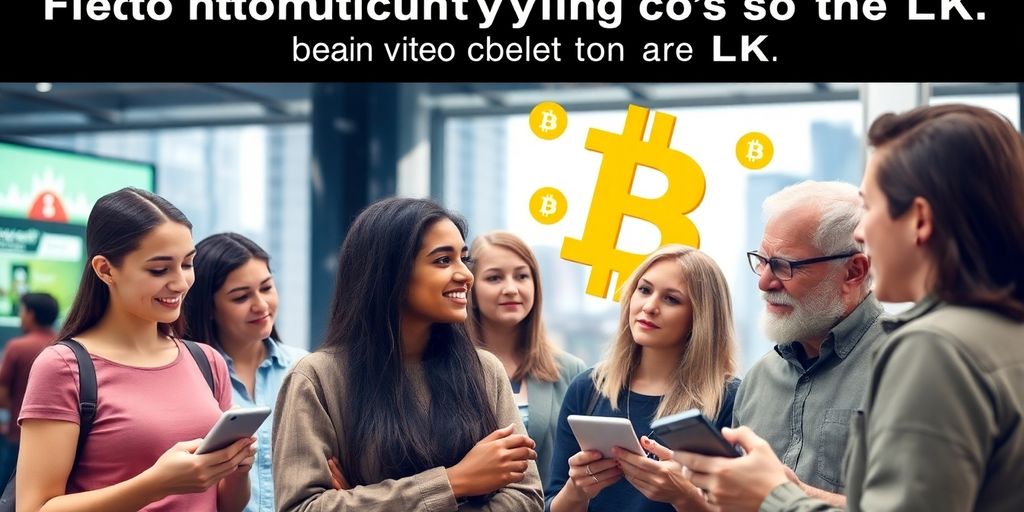 People discussing cryptocurrency in an urban setting.