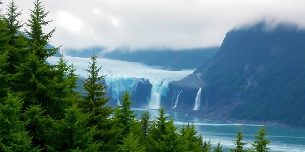 Rain over Mendenhall Glacier, Juneau, Alaska