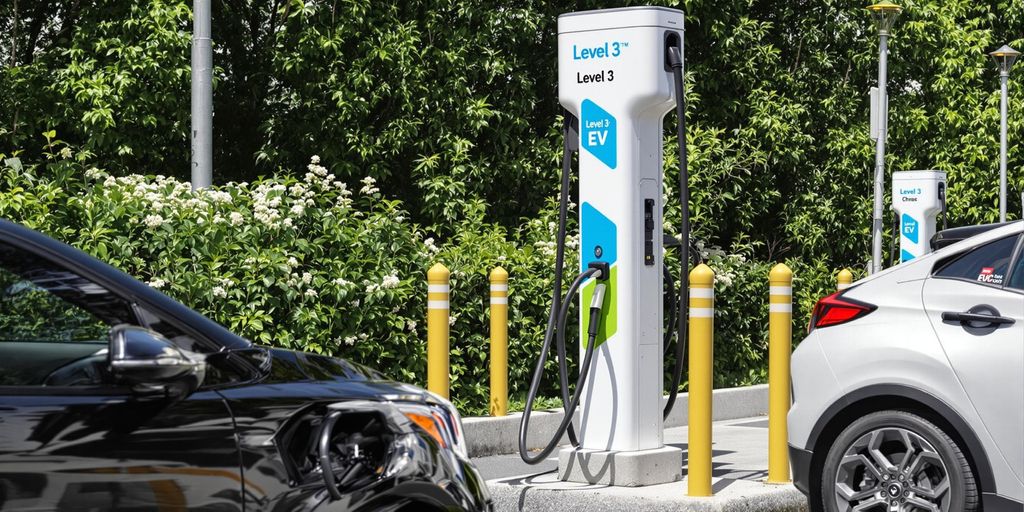 Level 3 EV charging station with parked electric vehicles.