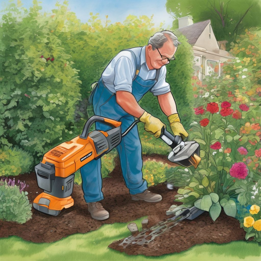 gardener using battery-powered tools in a garden