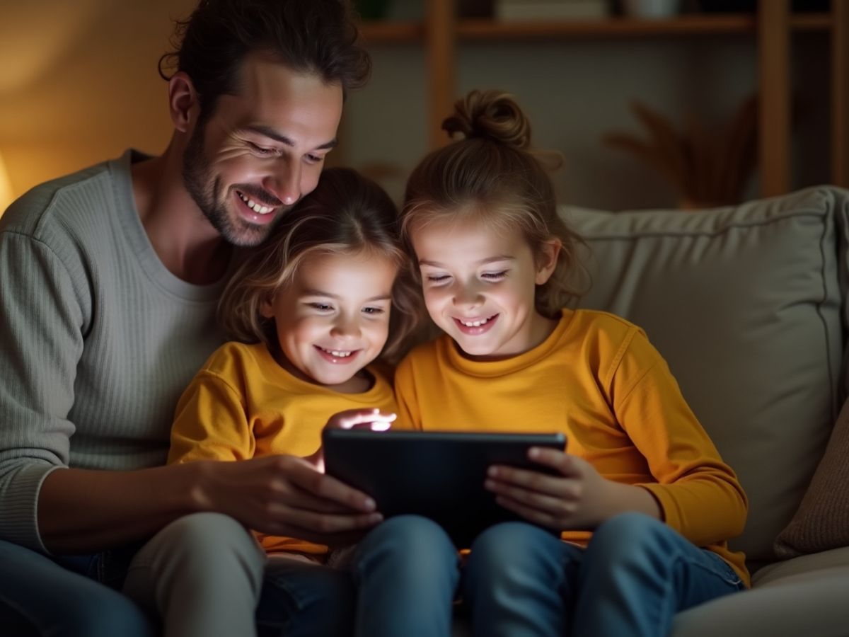 Părinte și copil folosind un tabletă acasă.