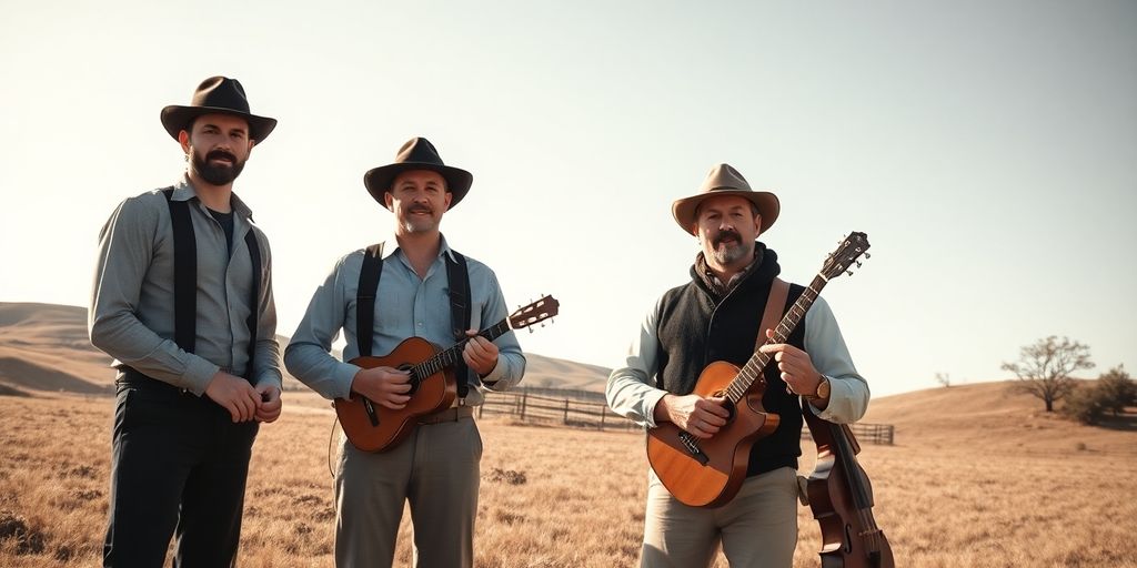 Four men standing in a field.