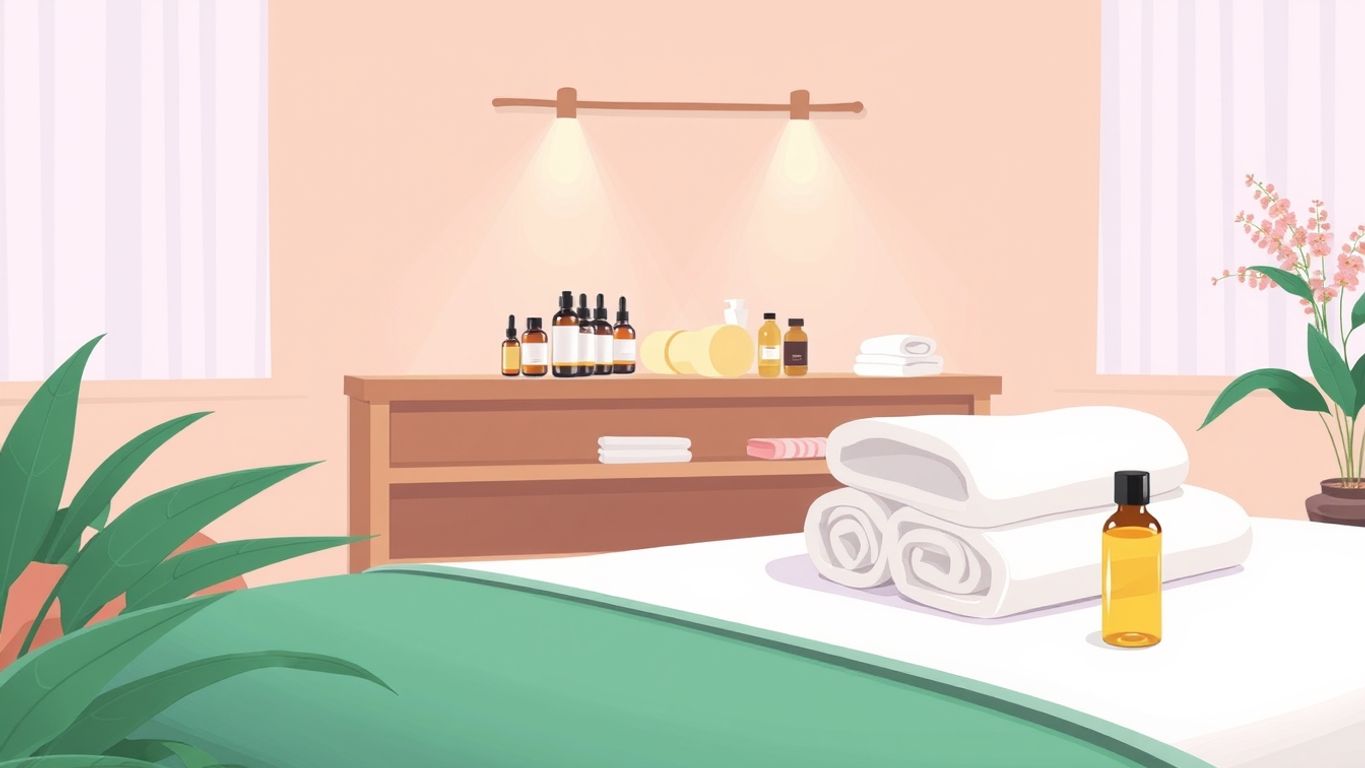Serene massage setting with table and oils