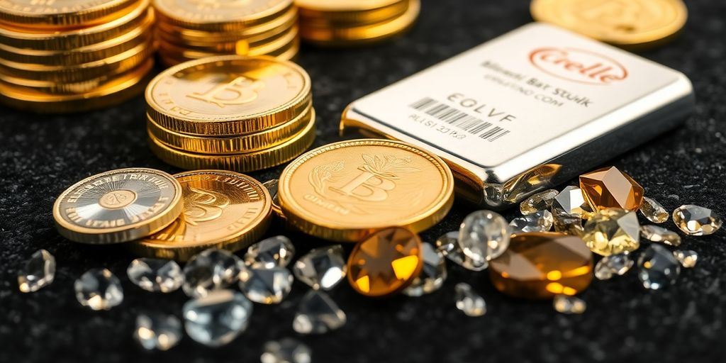 Pièces d'or, lingots d'argent, pierres précieuses