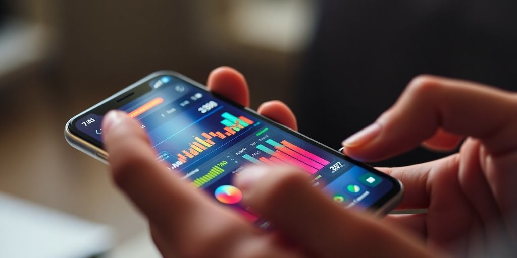 Personne examinant des éléments financiers sur un appareil.