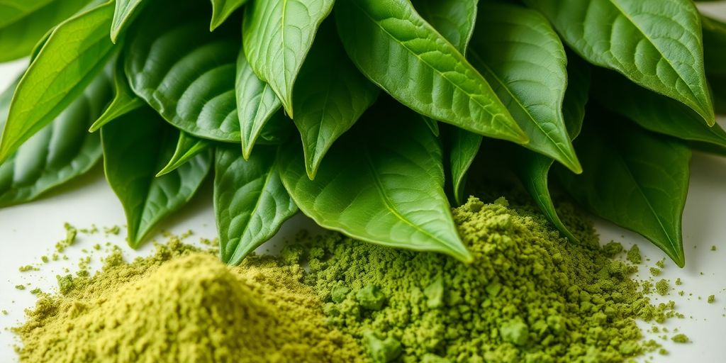 Green Maeng Da leaves and powder.