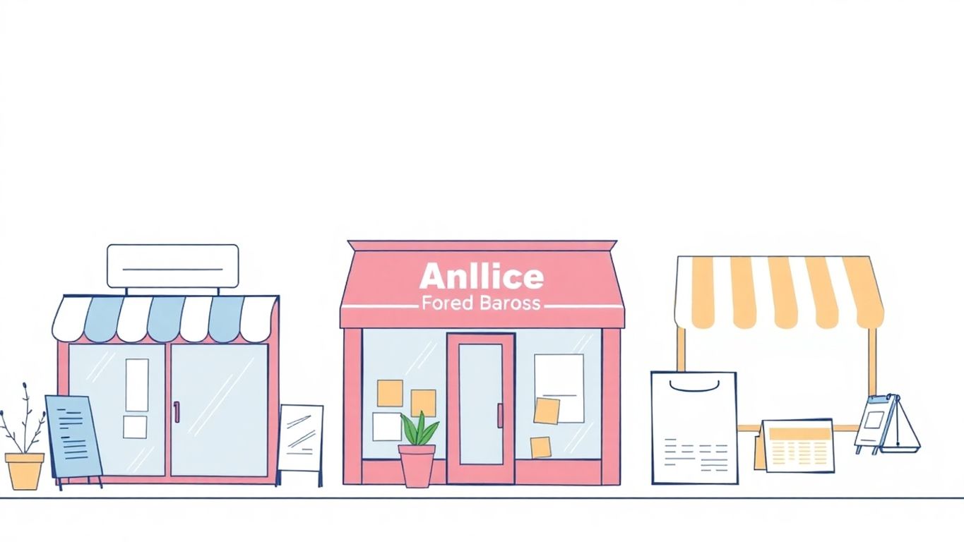 Illustrasjon av små bedrifter med myke farger.