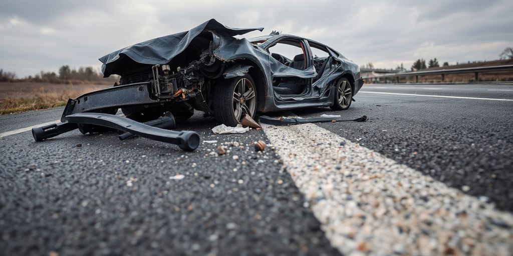 Épave de voiture sur une autoroute