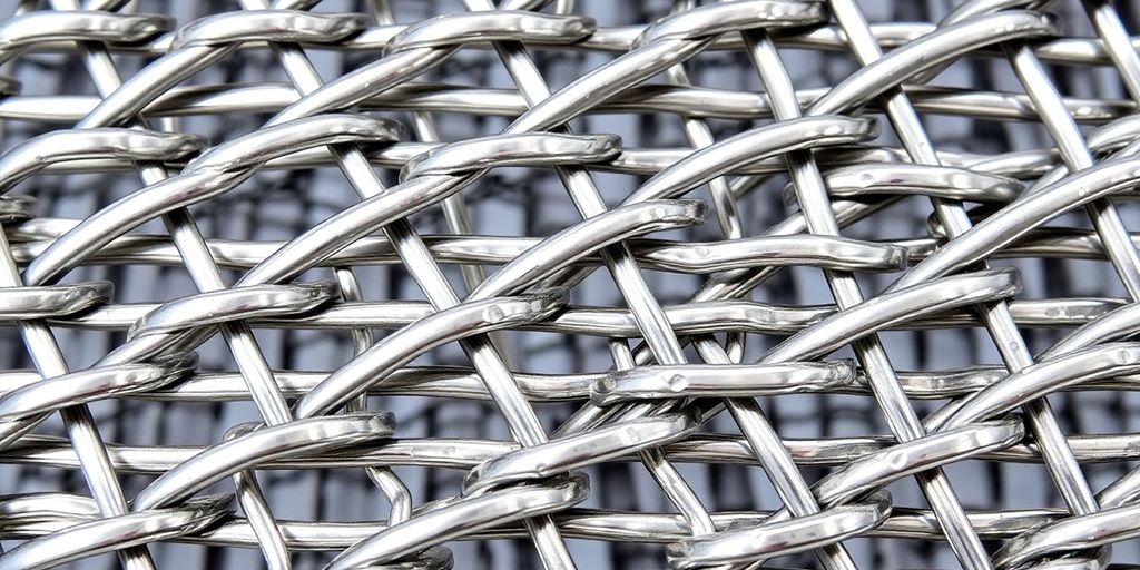 Close-up of woven wire mesh with intricate patterns.