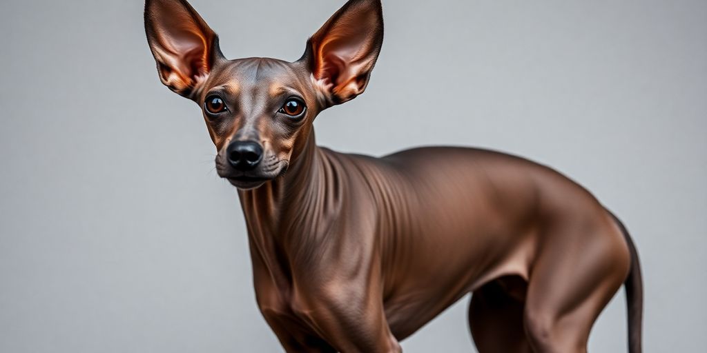 A hairless Xoloitzcuintli dog with smooth pink skin.