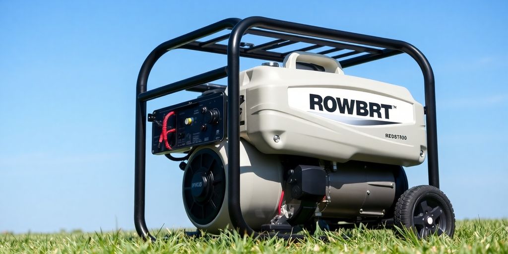 Propane generator in a grassy outdoor setting.