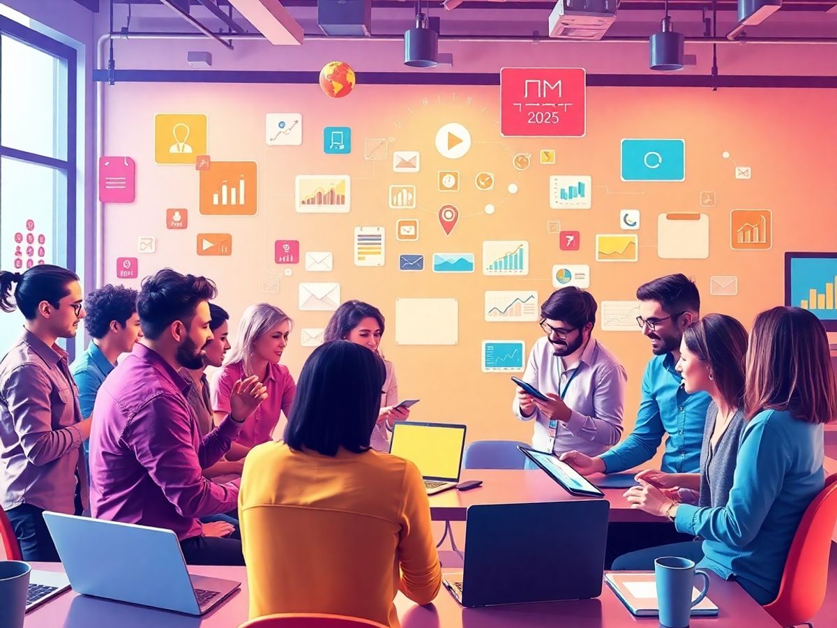 O echipă de marketing digital colaborând la strategii inovatoare.