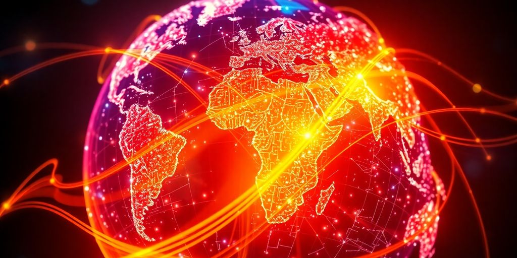 Monde numérique avec des flux de données lumineux.