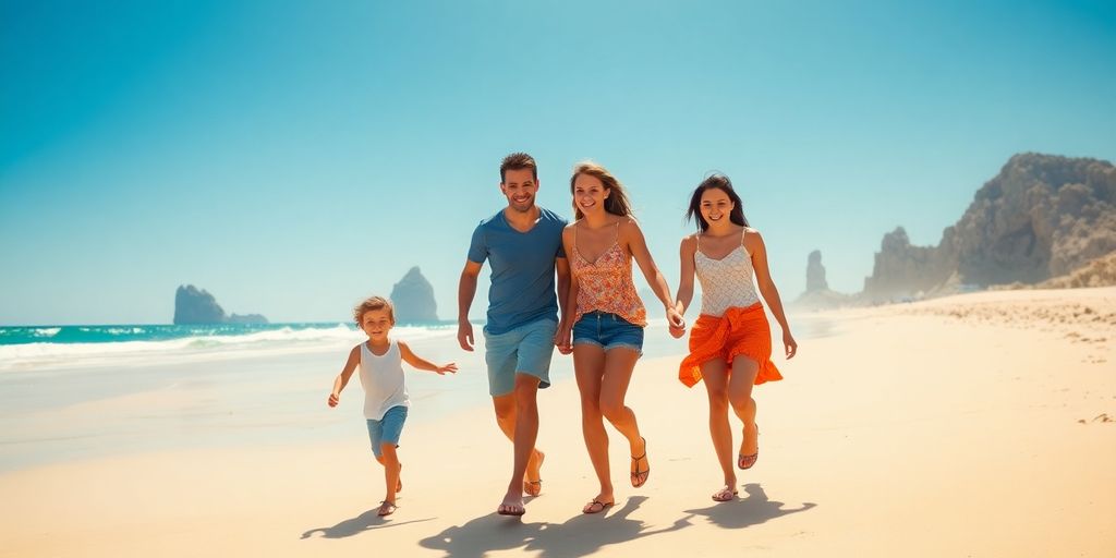 Family enjoying a budget-friendly Cabo vacation on the beach.