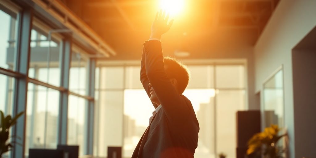 Professional reaching for success light