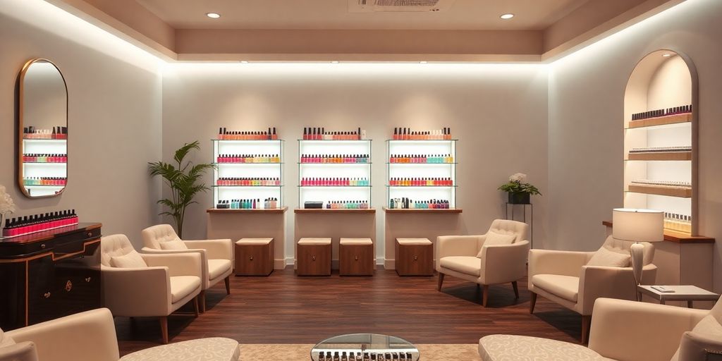 Imagem de um spa de unhas elegante e relaxante.