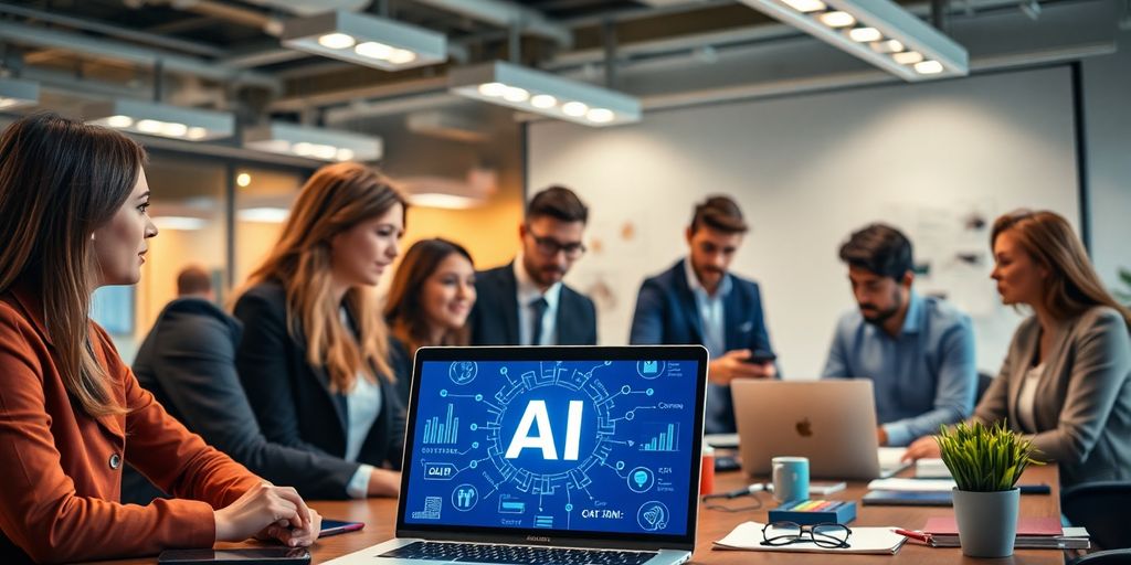 Collaboration d'employés sur l'intelligence artificielle en Belgique.