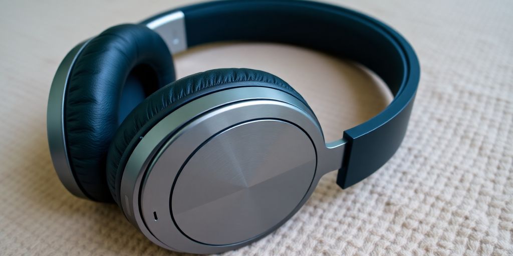 Moderne Over-Ear Bluetooth-Kopfhörer auf einer weichen Oberfläche.