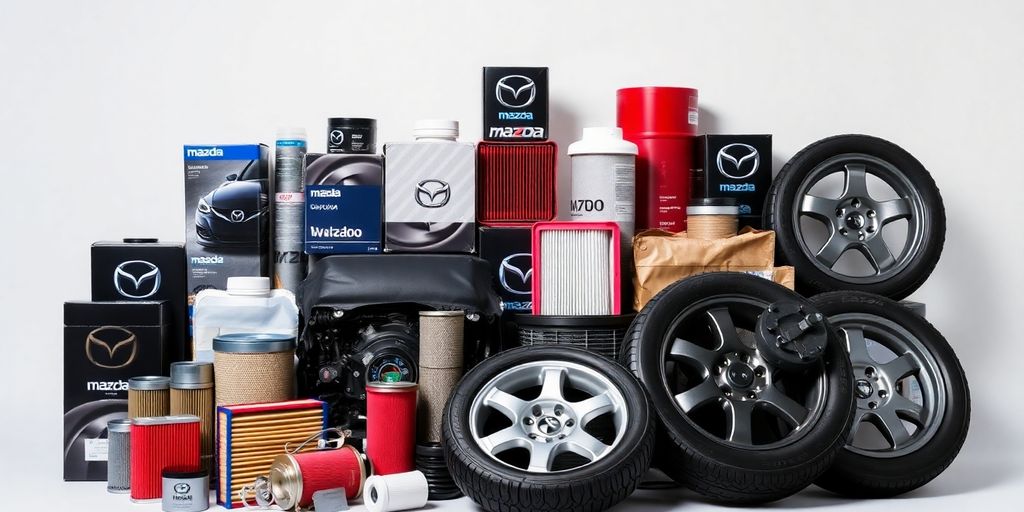Mazda car parts arranged attractively.