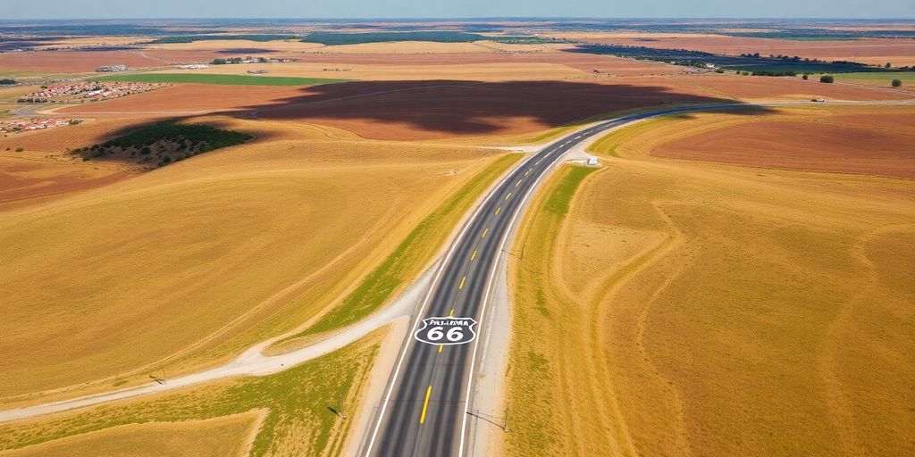 Vue aérienne de la Route 66 en Oklahoma.