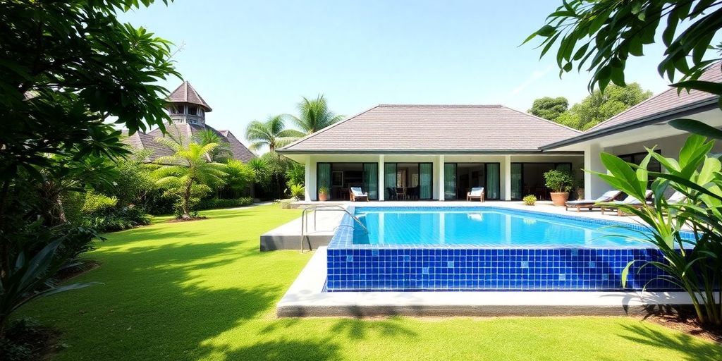 Phuket villa with garden and pool in sunny surroundings.