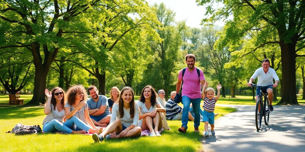 Gelukkige mensen ontspannen in het park van Harelbeke