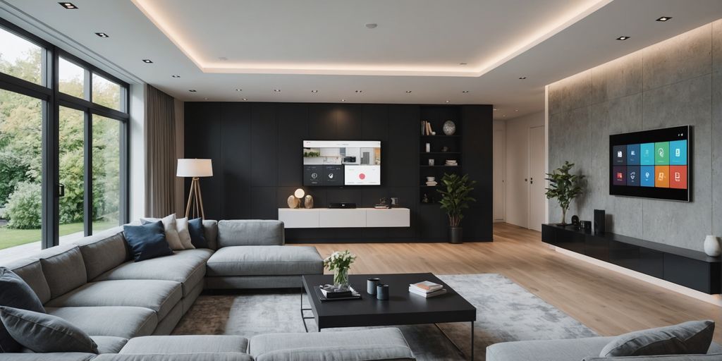 Smart home devices in a modern living room.