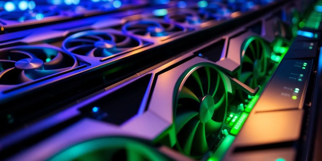 Gros plan de cartes graphiques Nvidia RTX lumineuses