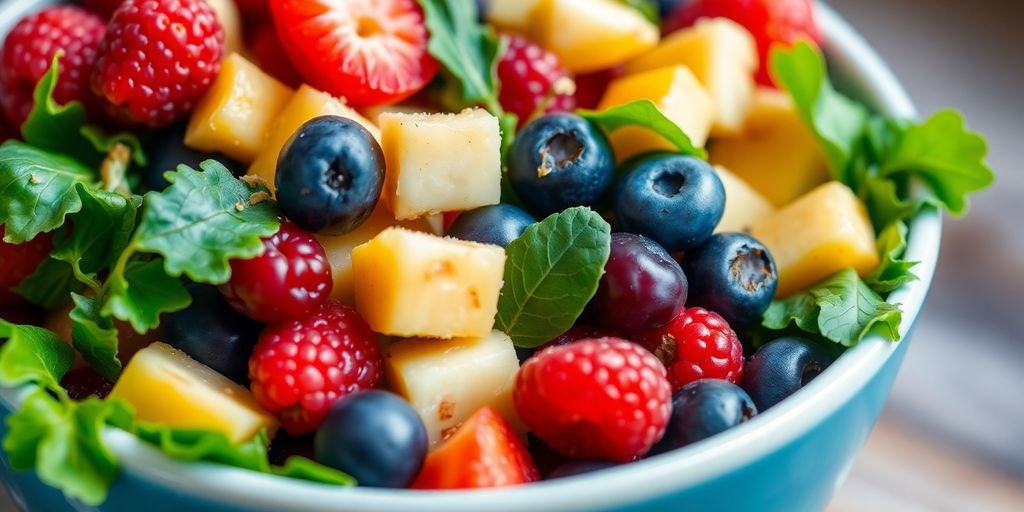 Bowl of vibrant, fresh fruits and vegetables.