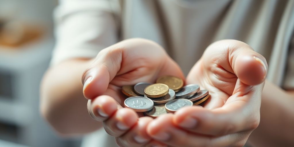 Main protégeant des pièces de monnaie