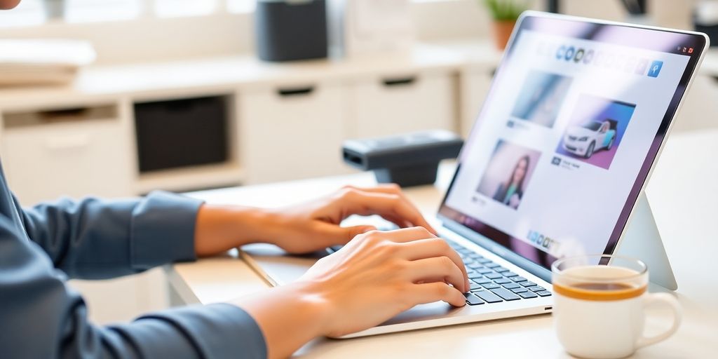 Freelancer creating resume, laptop, coffee.