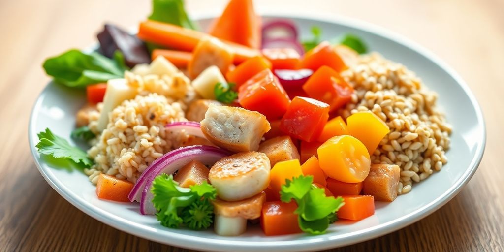 Healthy meal for weight loss with colorful vegetables.