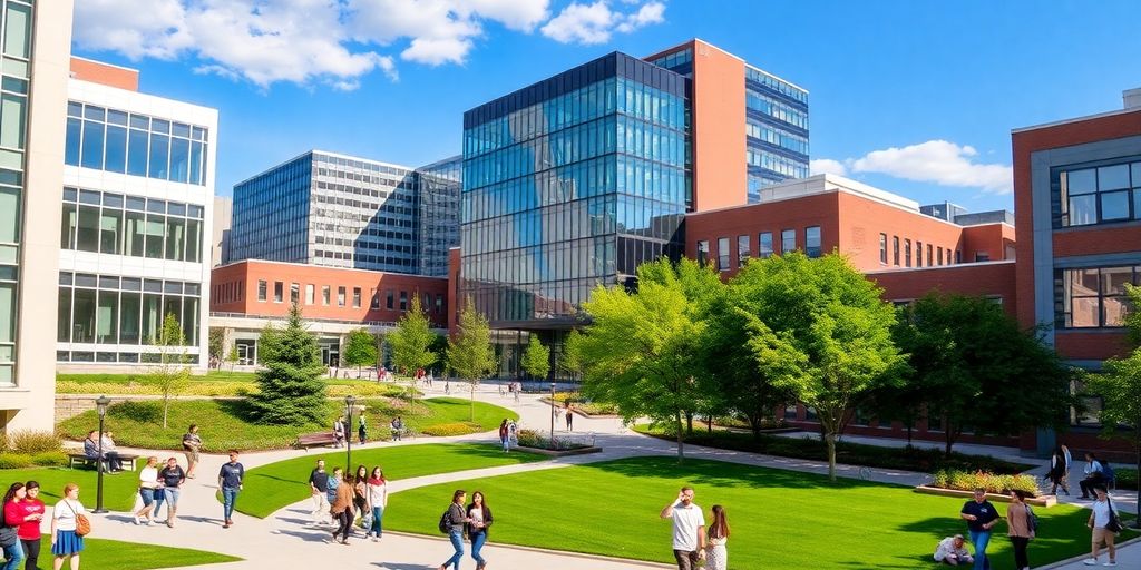 Students collaborating on campus at Illinois Institute of Technology.