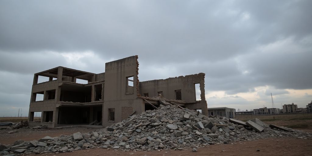 Bâtiment en ruine sous un ciel sombre à Gaza.