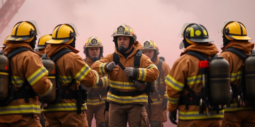 Pompiers coordonnant une intervention d'urgence.