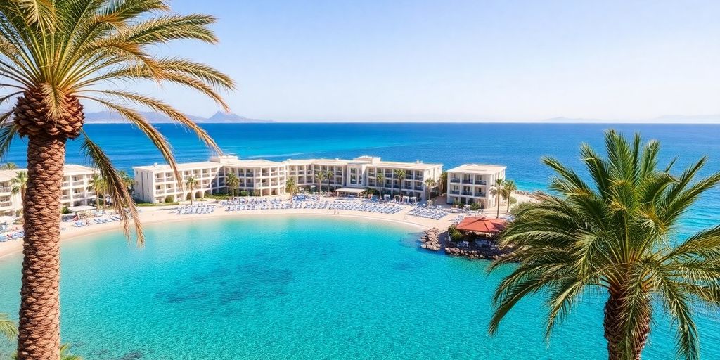 Hotel Kleopatra Dreams Beach am türkisblauen Wasser.