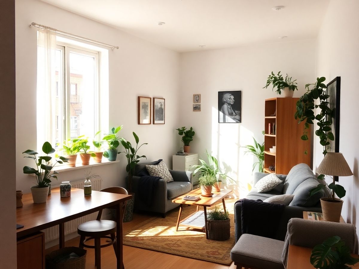 Amenajare ingenioasă a unui apartament mic, plin de lumină.