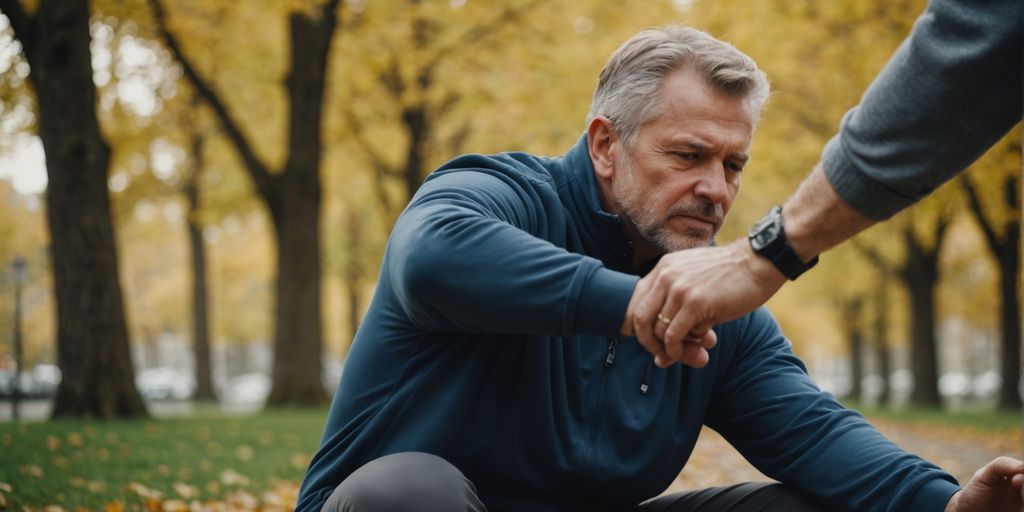 Middle-aged person exercising outdoors to alleviate joint pain