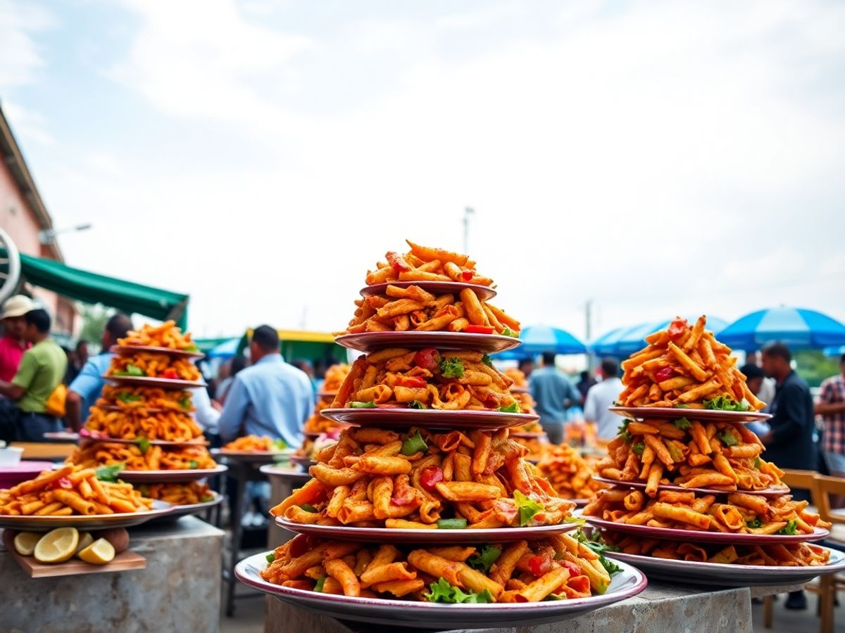Farfurii colorate cu mâncare stradală delicioasă