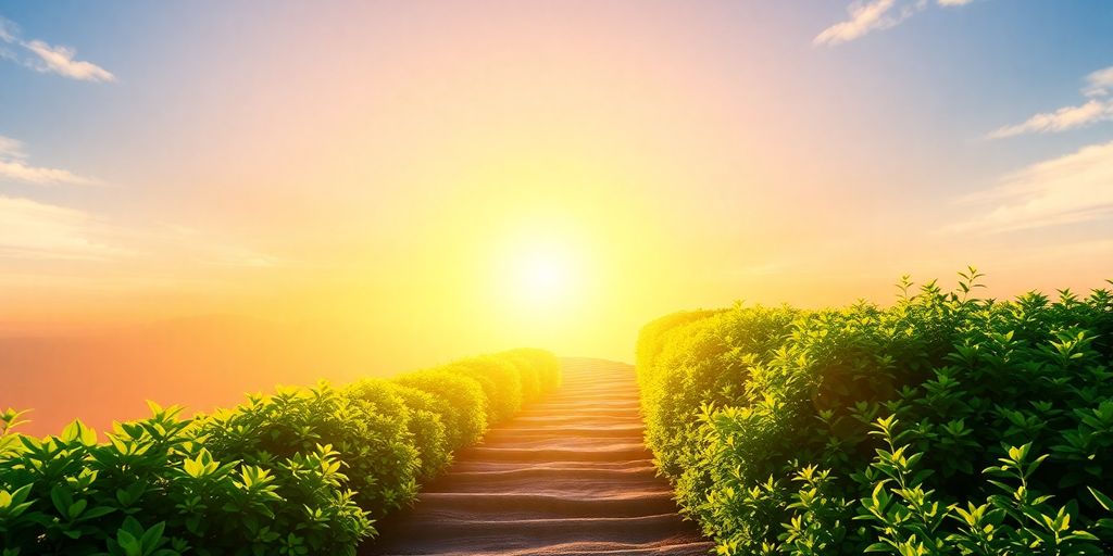 A person confidently looking at a bright, upward path.