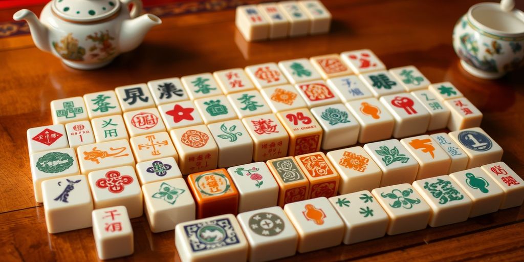 Mahjong tiles with teapot and teacup