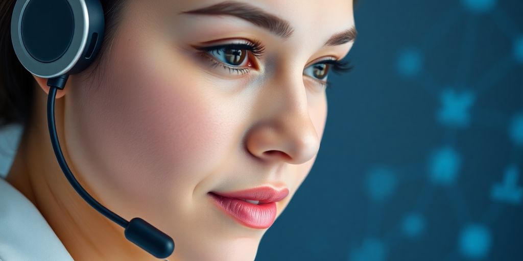 Customer service agent engaging with AI technology interface.
