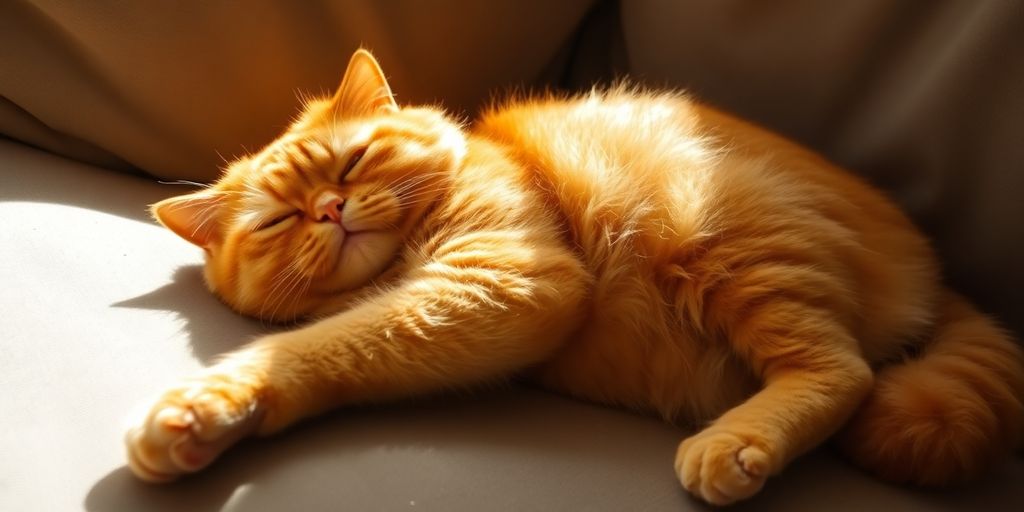 Orange Garfield cat lounging lazily on a couch.