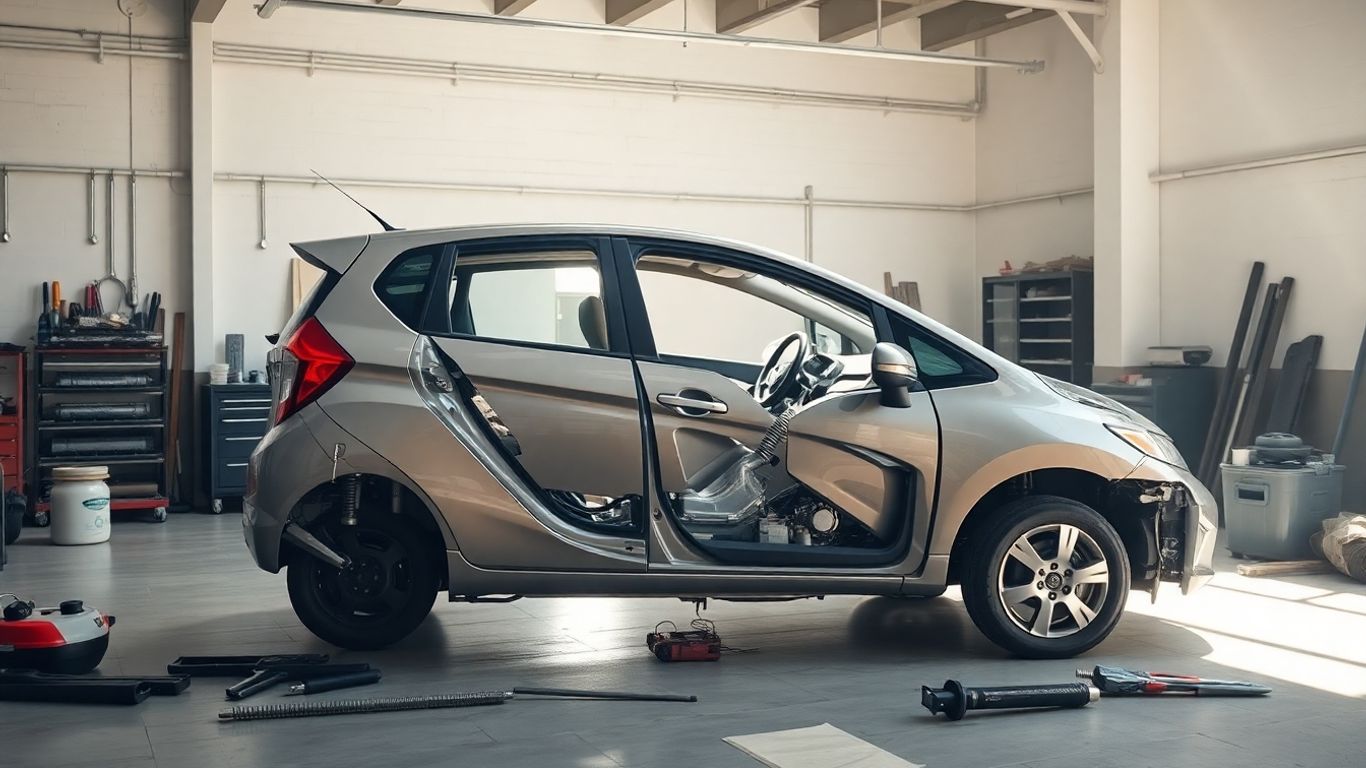 Honda Jazz car parts in a workshop